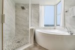 Walk-in Shower, Soaking Tub with a View